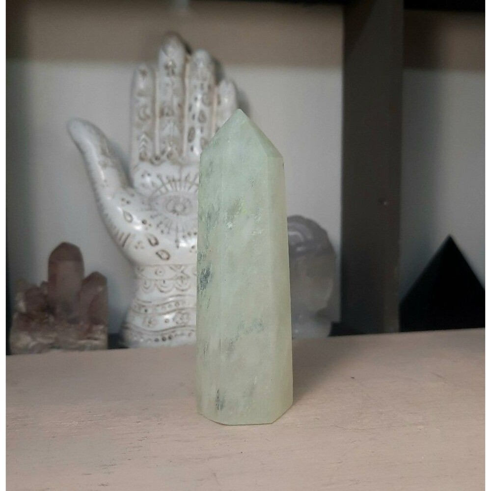 Prehnite Quartz Crystal Tower